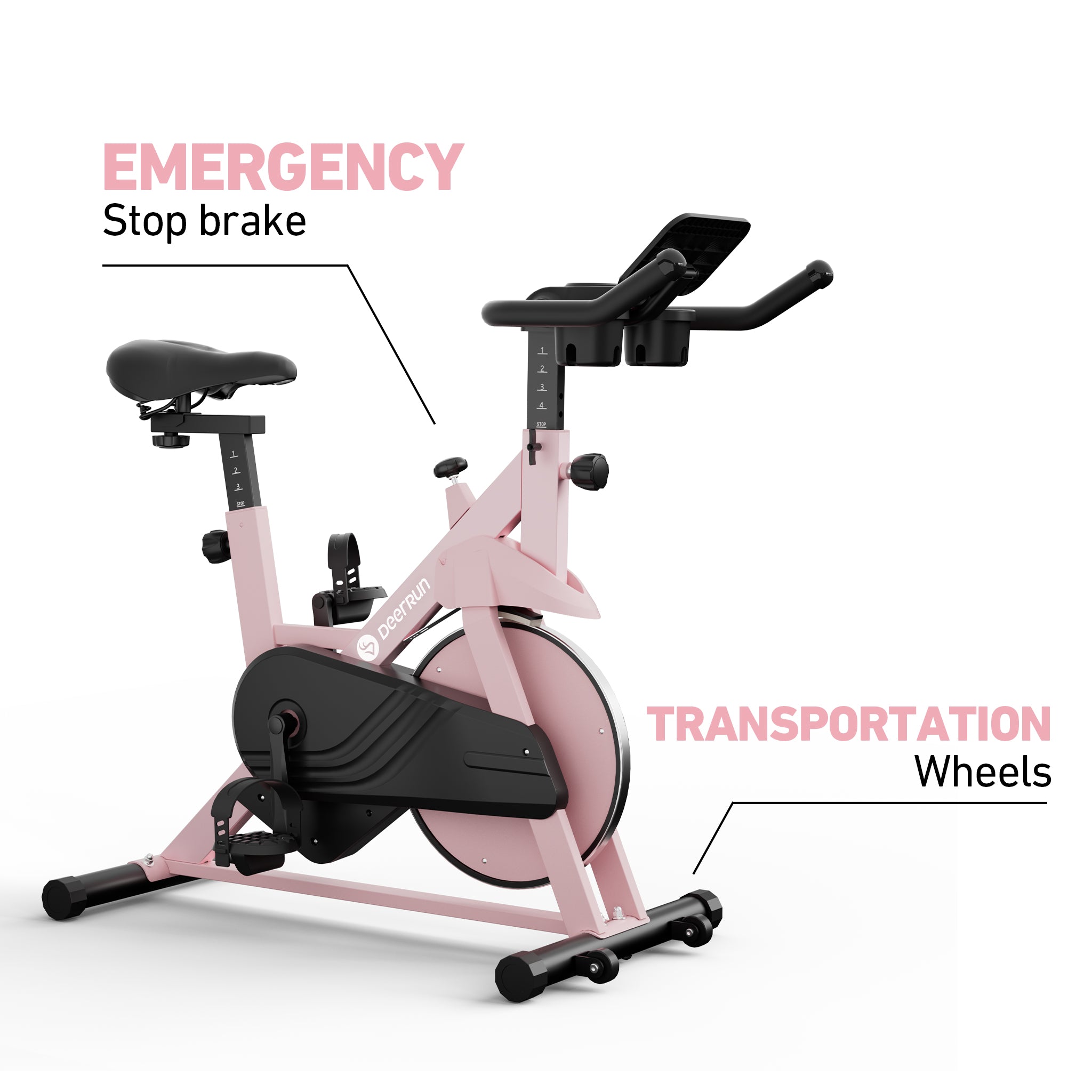DeerRun S500 Indoor Adjustable Magnetic Resistance Silent Belt Smart Cycling Bike with PitPat App - Pink