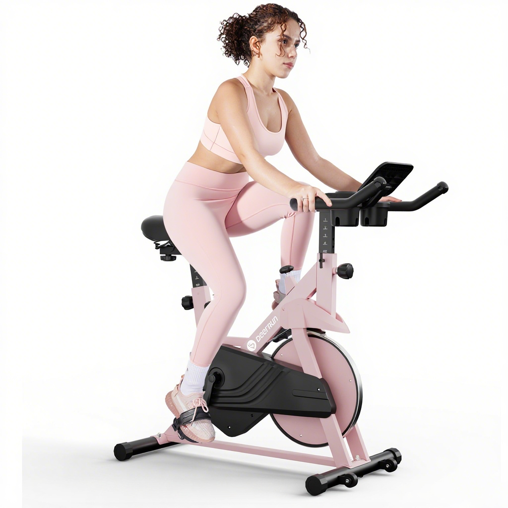 DeerRun S500 Indoor Adjustable Magnetic Resistance Silent Belt Smart Cycling Bike with PitPat App - Pink