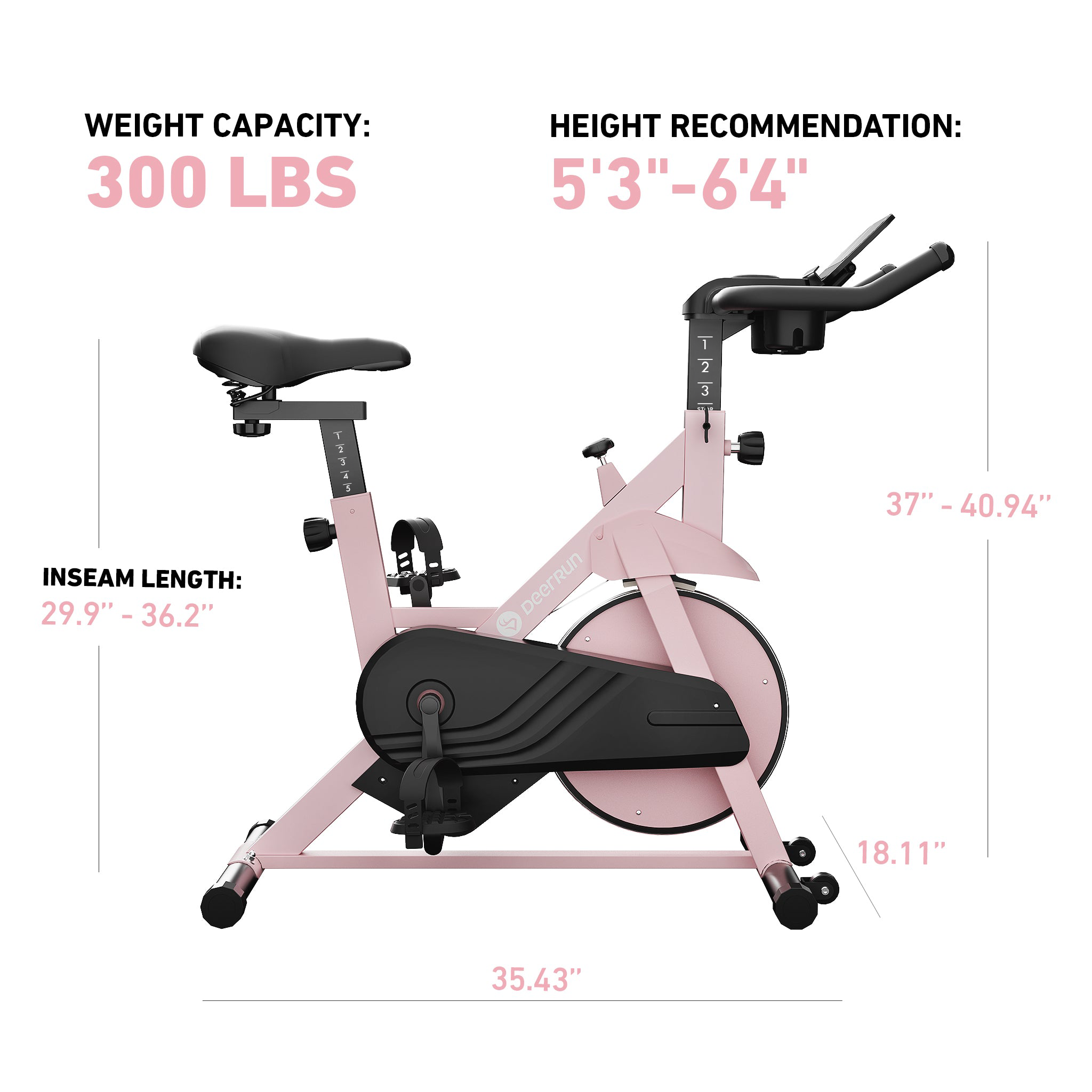 DeerRun S500 Indoor Adjustable Magnetic Resistance Silent Belt Smart Cycling Bike with PitPat App - Pink