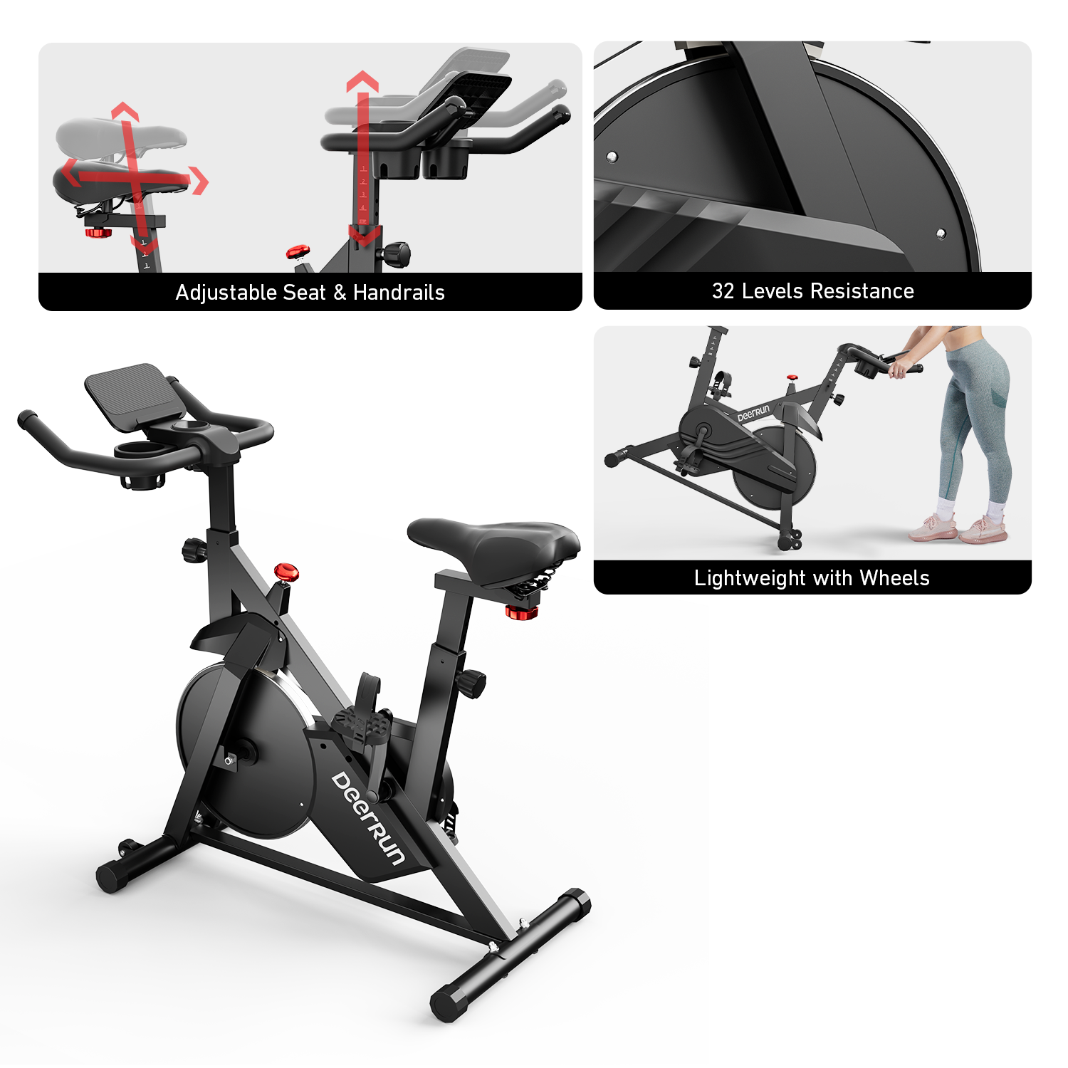 DeerRun S500 Indoor Adjustable Magnetic Resistance Silent Belt Smart Cycling Bike with PitPat App