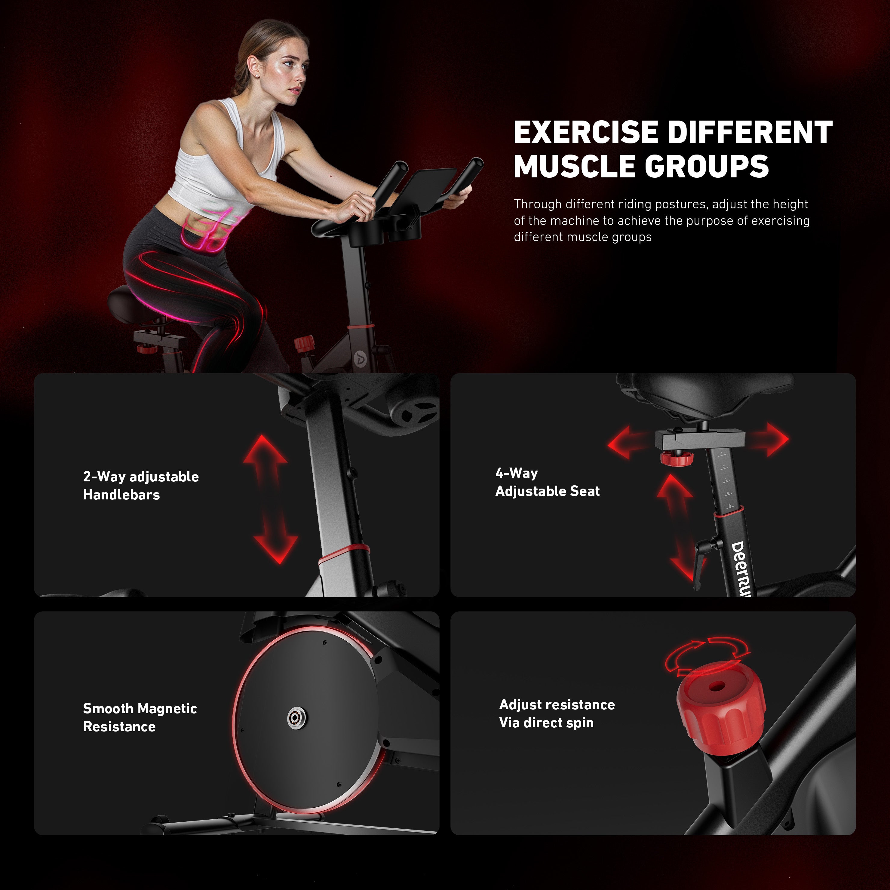 DeerRun S500 Pro King Size Indoor Exercise Bike for Tall Riders 32 Magnetic Resistance, LED Screen